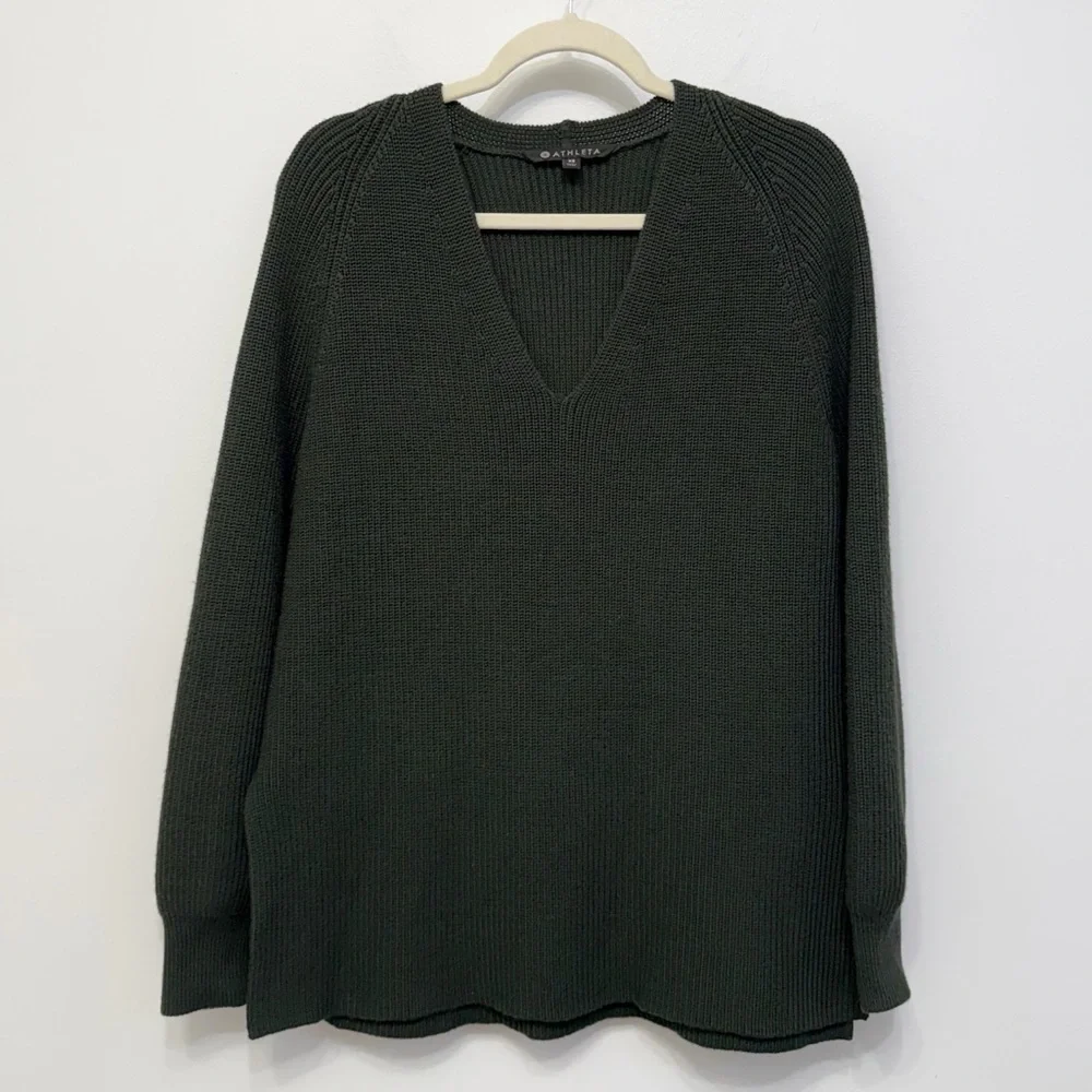 Athleta Forest Green Switchback Pullover Sweater Women’s XS Oversized Wool Blend